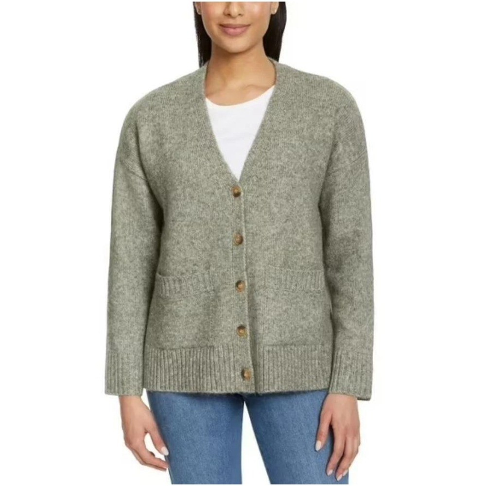 New Ella Moss Button Up Cardigan Women's Medium Green Polyester Blend